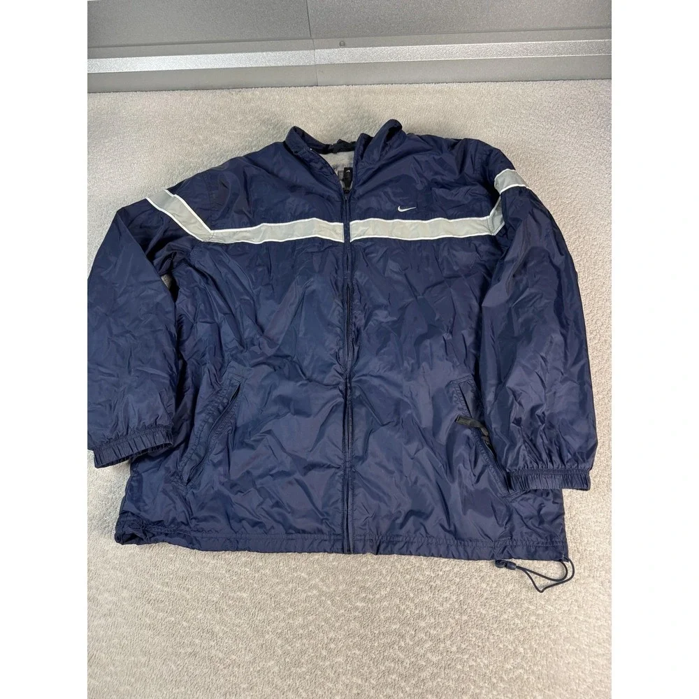 Nike Y2K Jacket Mens XL Full Zip Windbreaker Stripe Hooded Pockets